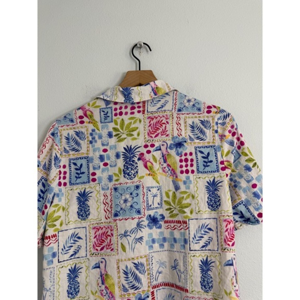 Hester & Orchard -‎ Linen Cotton Blend Cropped Boxy Button Down Tropical Resort - Picture 4 of 8